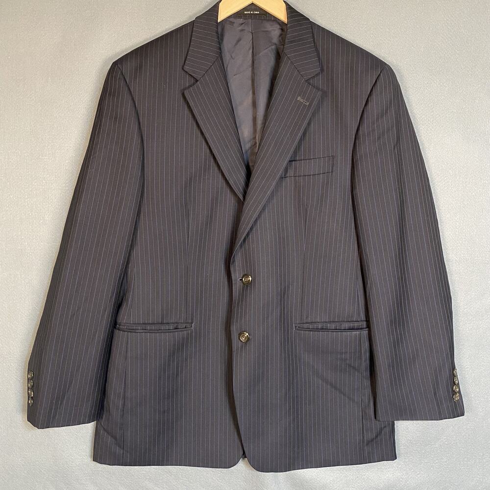 Lauren Ralph Lauren Mens Blazer Size 41R 100% Wool Black Pinstripe Office Career